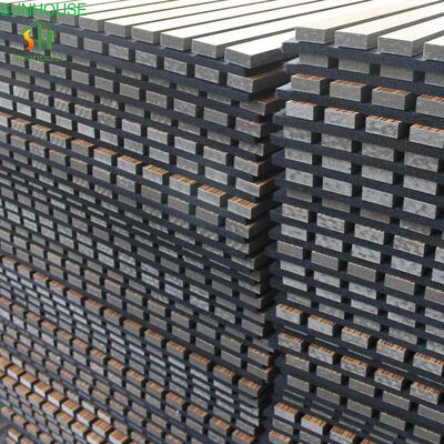 High Quality Class a Fire Rating Acoustic Wall Panel Sunhouse Pet Felt Slatted Wooden Panel for Modern Living Room Design